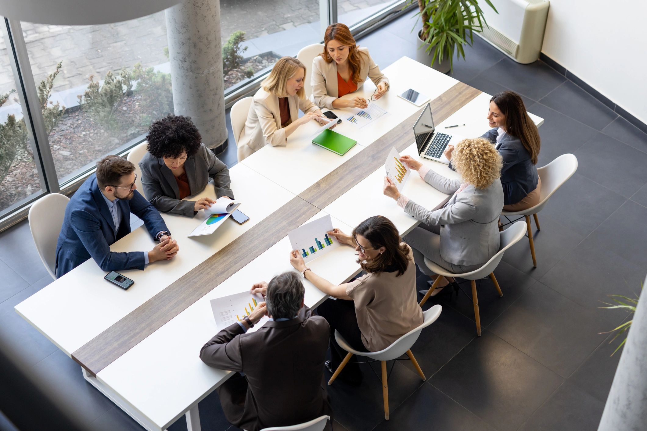 Marketing team collaborating in a modern office